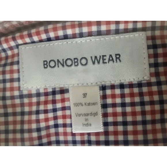 Bonobo Wear Mens Patriotic Plaid Button-Up Shirt Red Blue College 37in Chest New - Picture 3 of 8